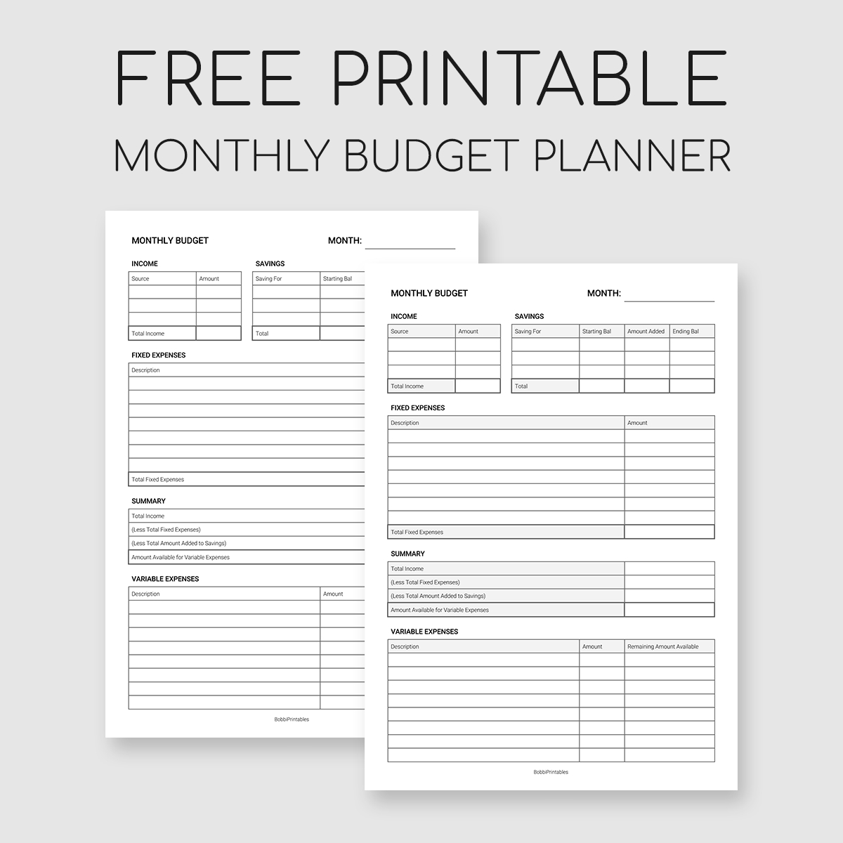 Printable Monthly Budget Planner inside Free Printable Budget Planner