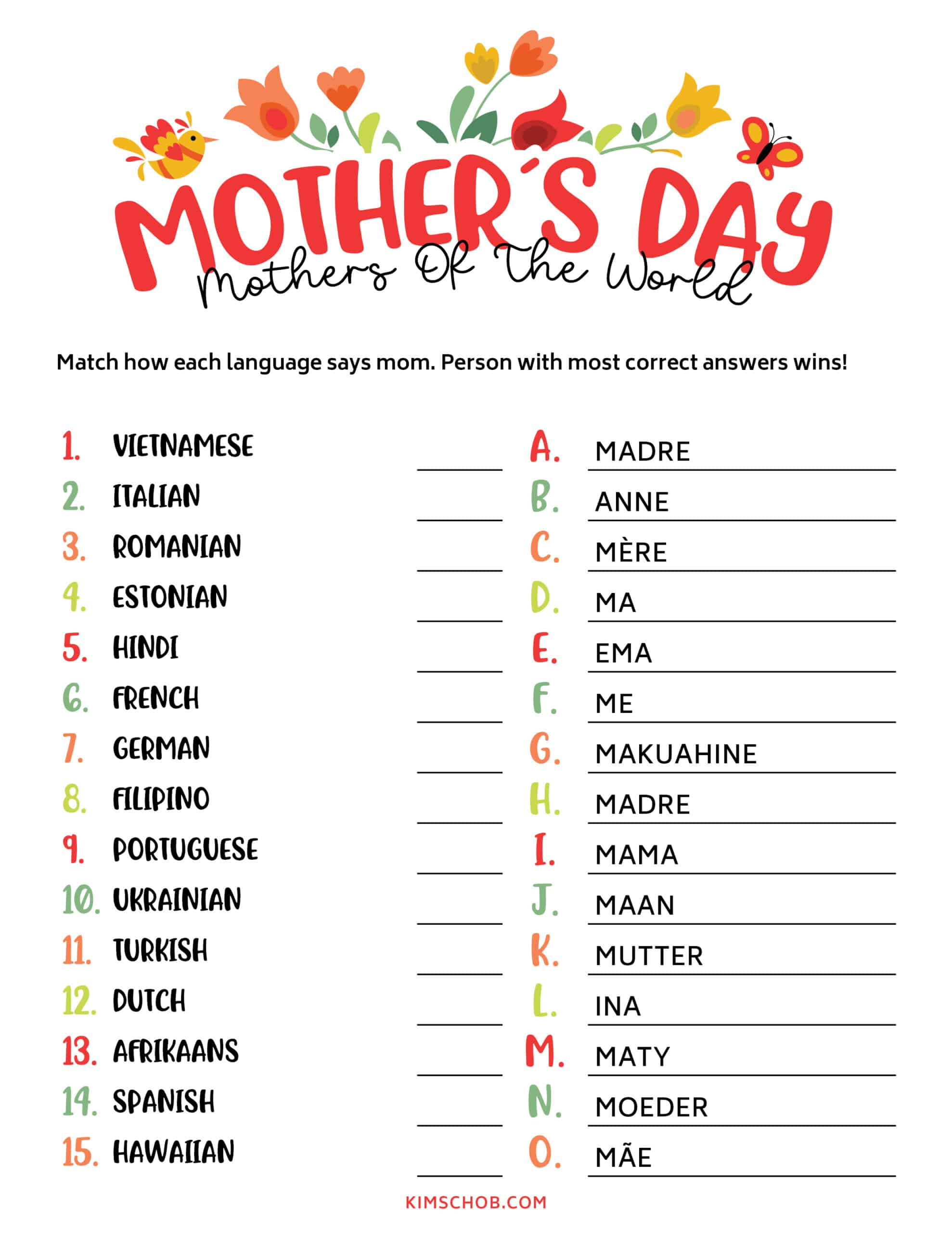 Printable Mother&amp;#039;S Day Games - Kim Schob with Free Printable Mother&amp;amp;#039;s Day Games for Adults