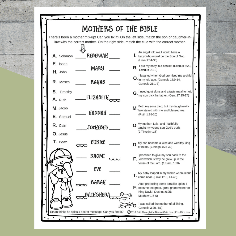 Printable Mothers Of The Bible Worksheet - Kids Bible Teacher intended for Sunday School Activities Free Printables