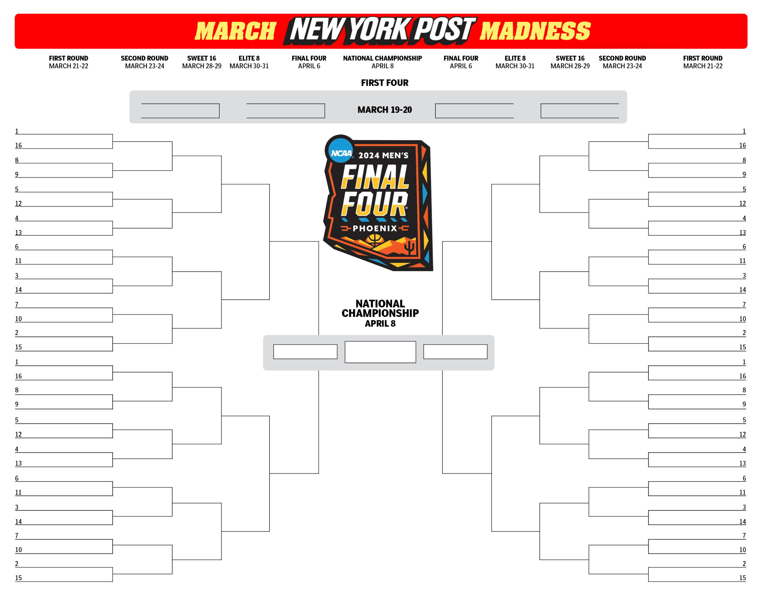 Printable Ncaa Bracket: Full 2024 March Madness Field with regard to Free Printable Brackets Ncaa Basketball