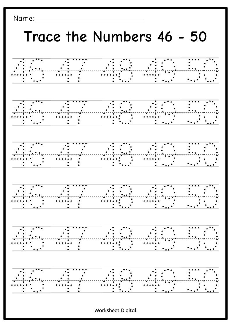 Printable Numbers 1-50 Tracing Worksheets For Preschool regarding Free Printable Tracing Numbers 1-50