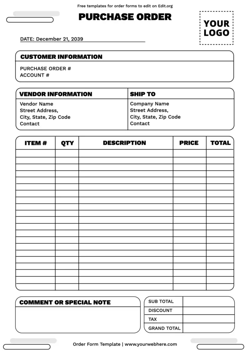 Printable Order Form Templates for Free Printable Order Forms