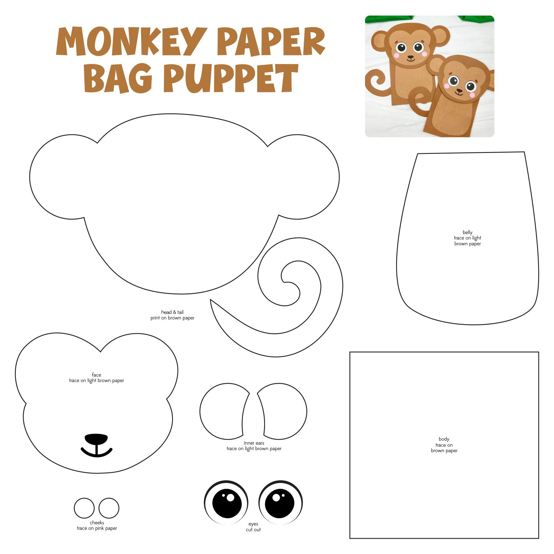 Printable Paper Bag Puppets Animals | Printablee | Paper Bag regarding Free Printable Paper Bag Puppet Templates