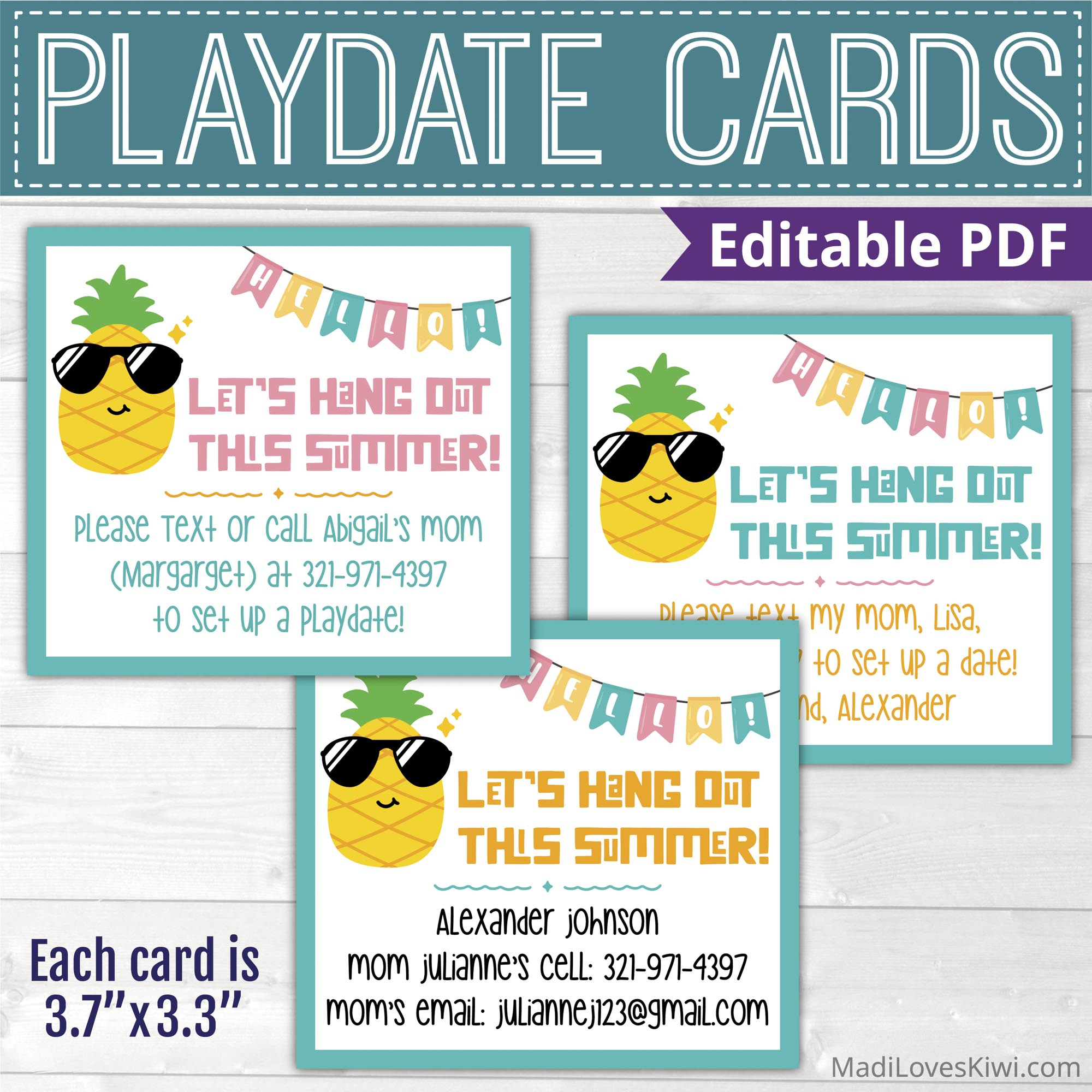 Printable Playdate Card For Kid , Pineapple Summer Play Date Card throughout Play Date Invitations Free Printable