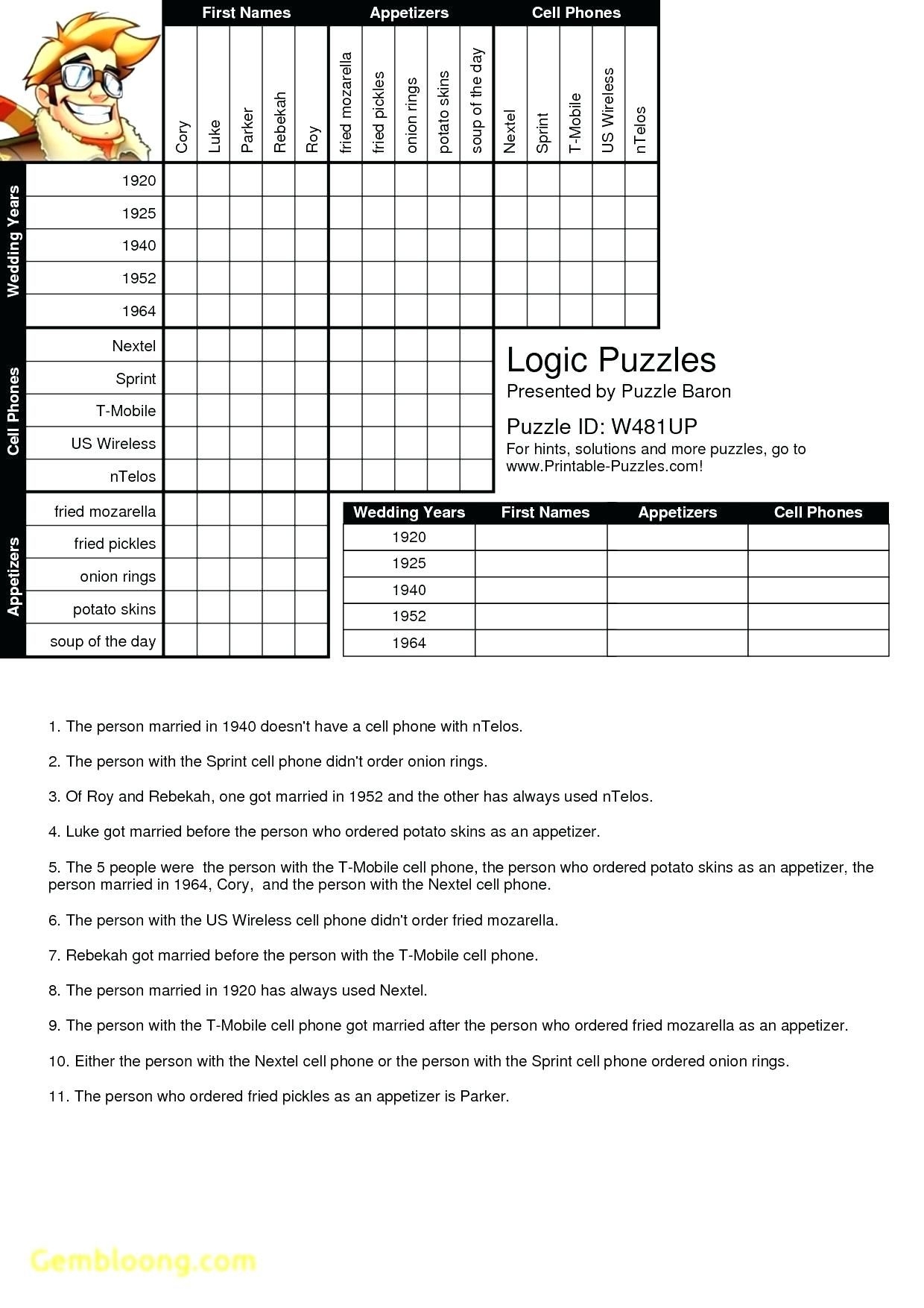 Printable Puzzles Baron | Logic Puzzles, Grid Puzzles, Printable within Free Printable Logic Puzzles For Middle School