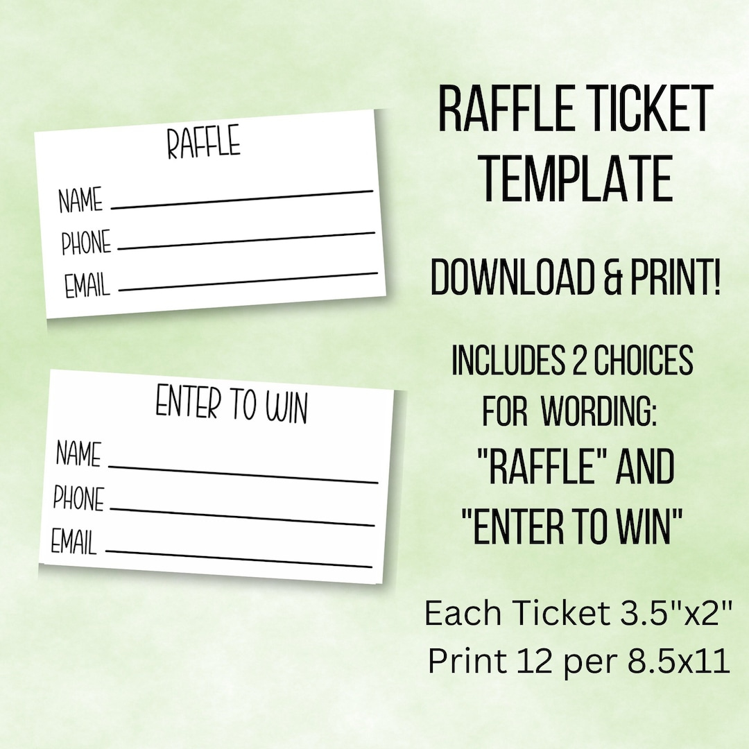 Printable Raffle Ticket, Enter To Win Ticket Template, Simple inside Free Printable Raffle Ticket Template Download