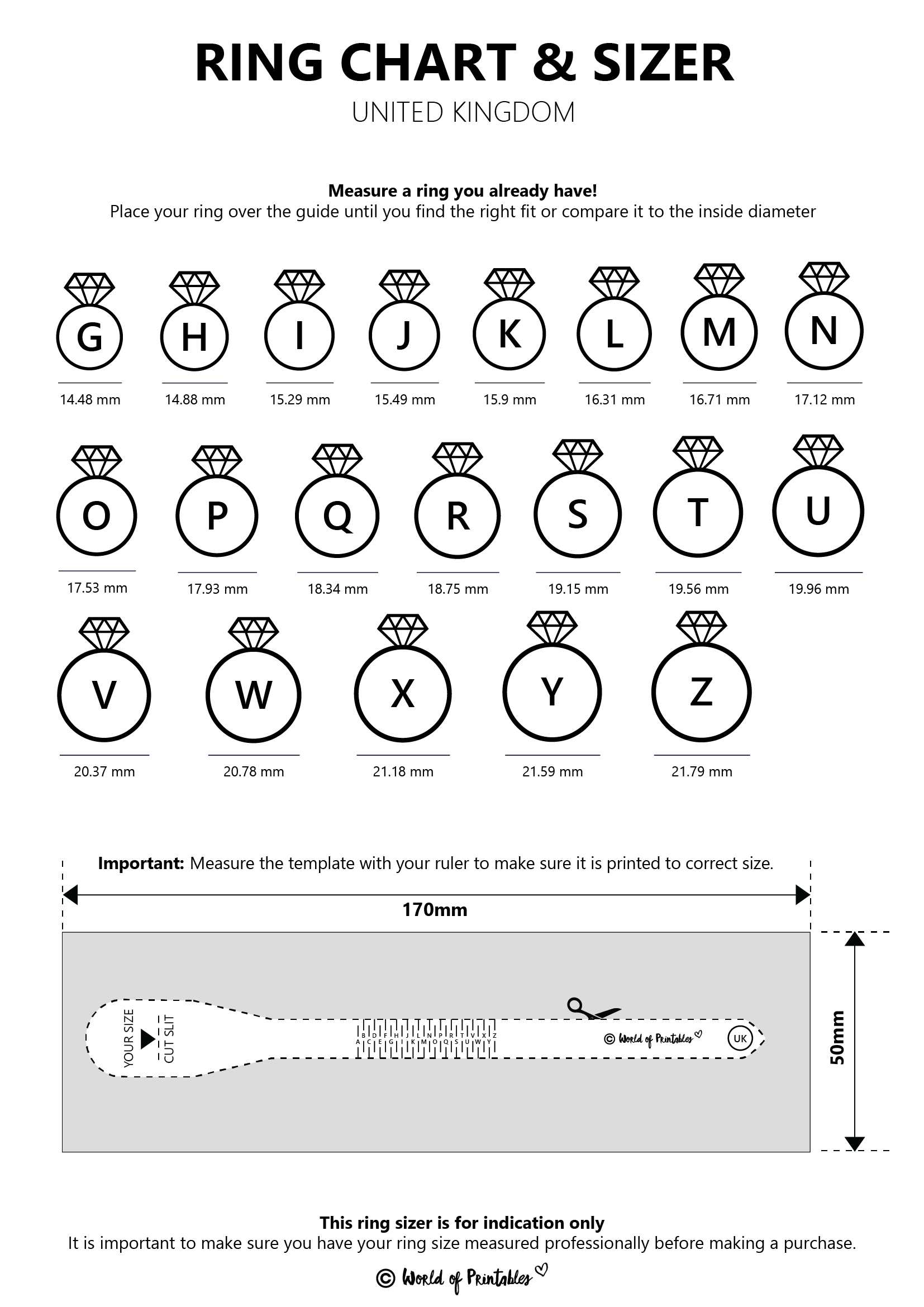 Printable Ring Size Chart - Find Your Ring Size Easy | Printable within Free Printable Ring Sizer Uk