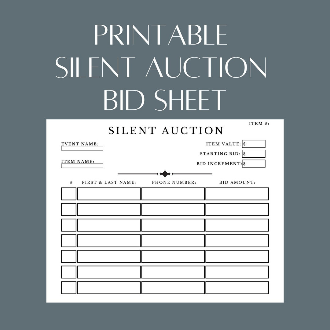 Printable Silent Auction Bid Sheet Pdf File Simply Download, Print with Free Printable Silent Auction Templates