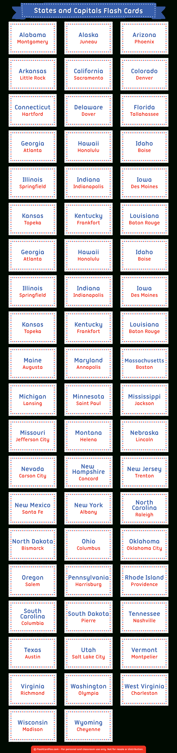 Printable States And Capitals Flash Cards with regard to State Capital Flashcards Printable Free