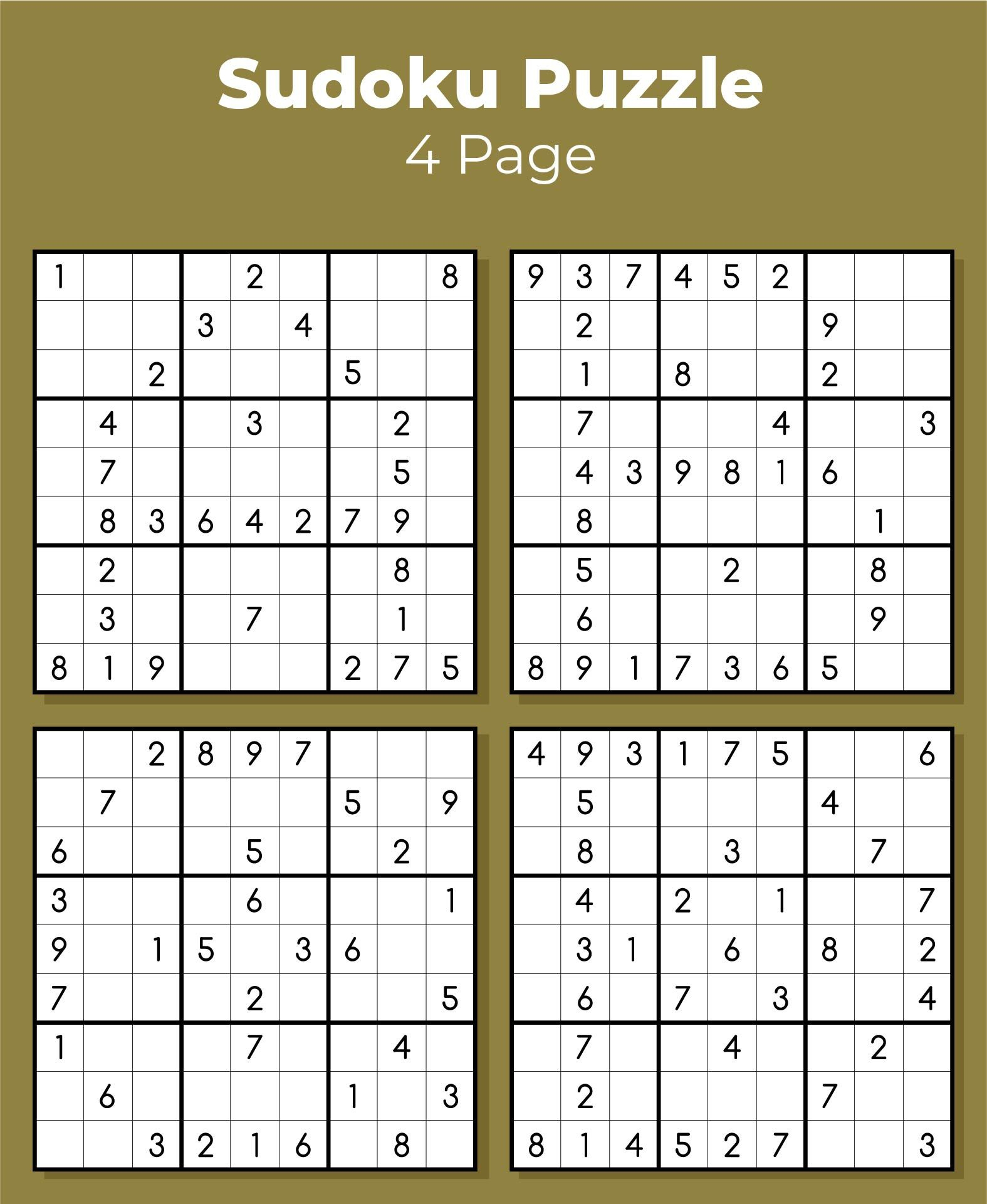 Printable Sudoku Puzzle 4 Per Page | Sudoku, Sudoku Puzzles with regard to Free Printable Sudoku 4 Per Page