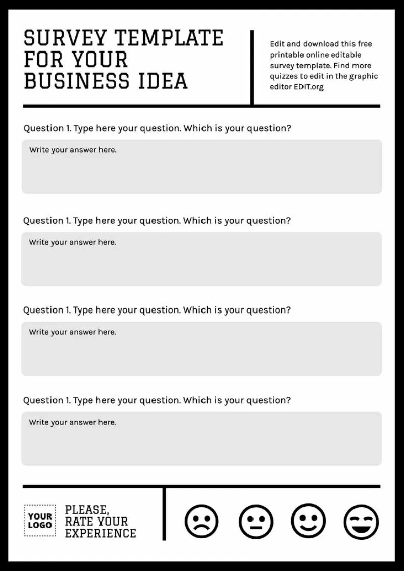 Printable Survey Editable Templates with Free Printable Survey Generator