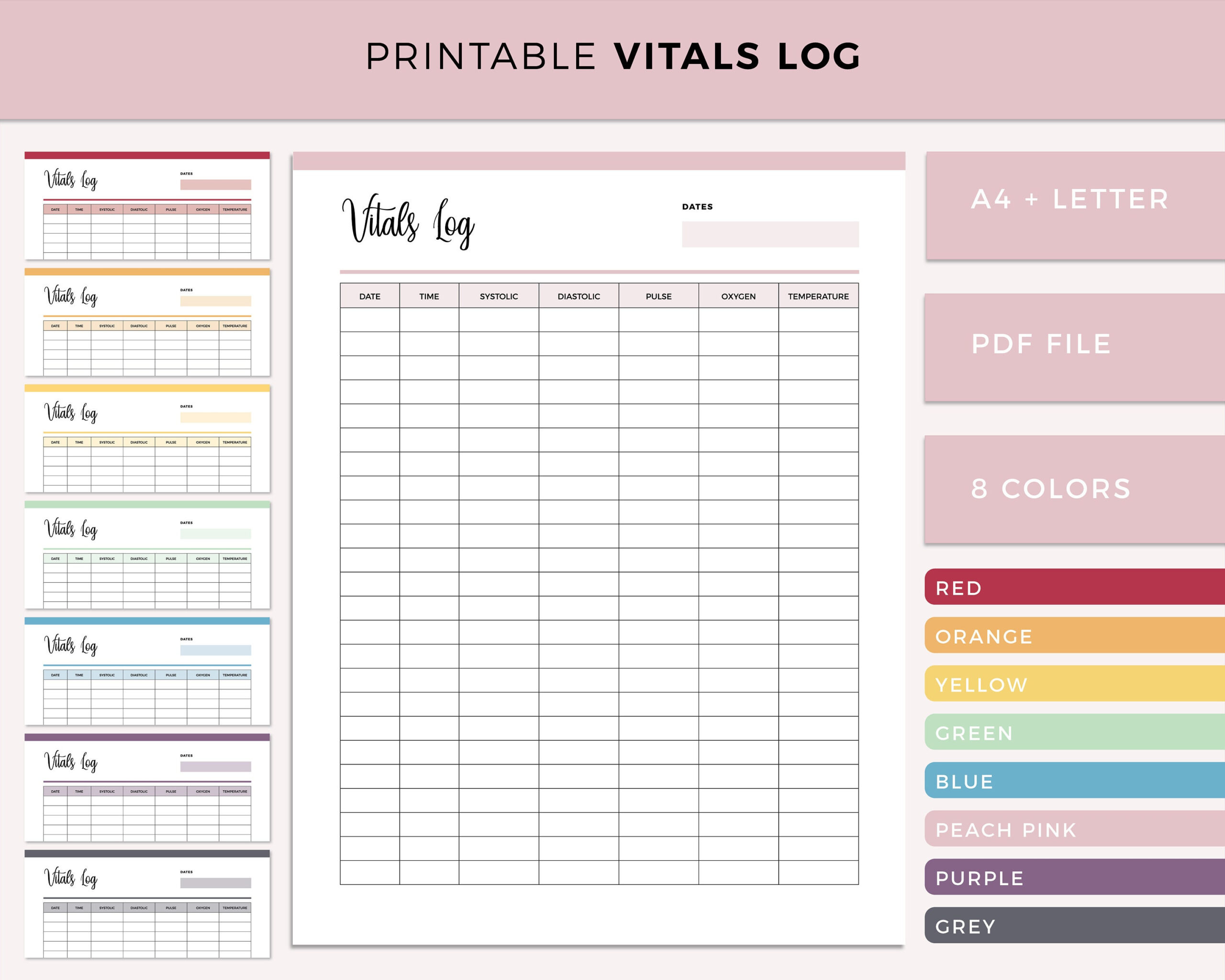 Printable Vital Sign Sheet, Vitals Tracker, Nursing Vitals Sheet intended for Free Printable Vital Sign Sheets