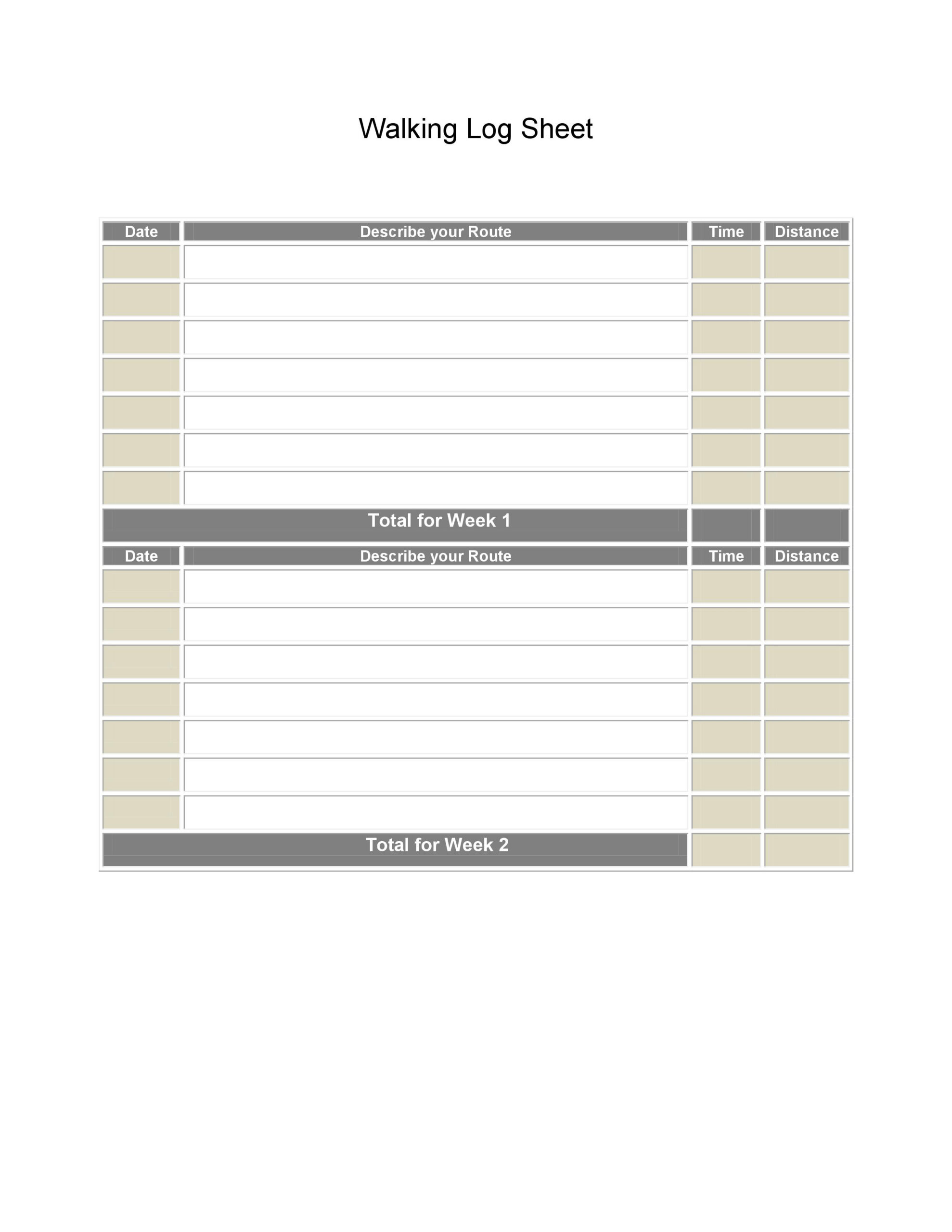 Printable Walking Log Sheets for Free Printable Walking Log