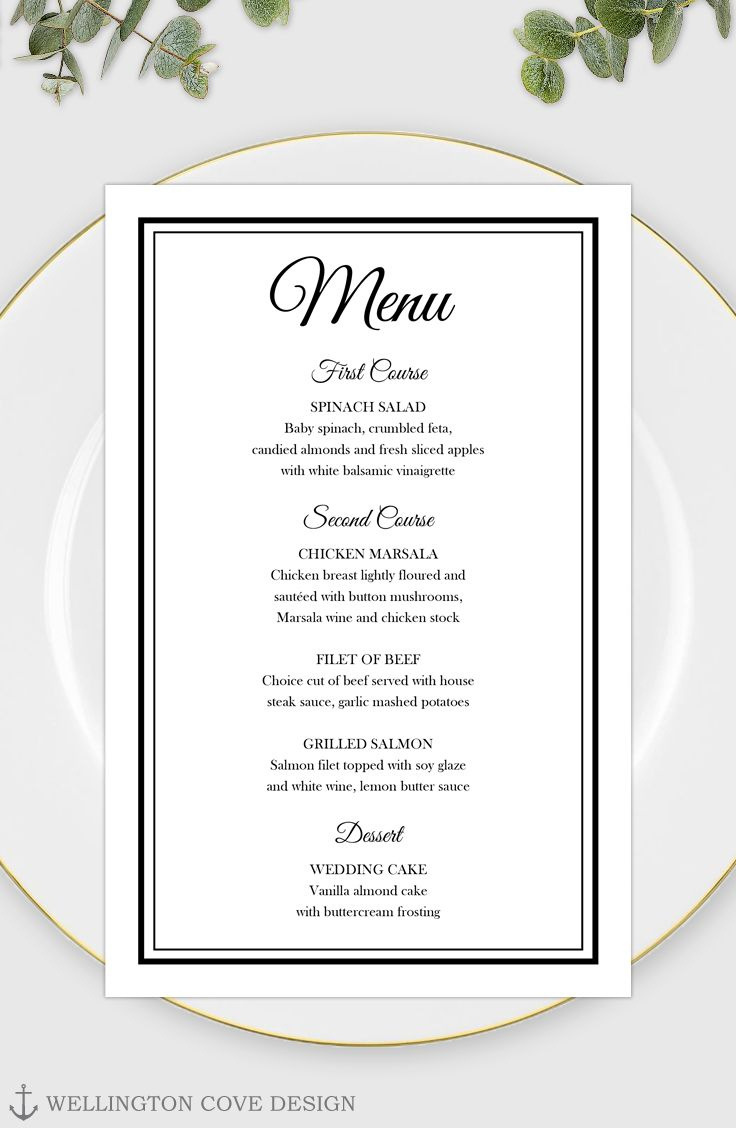 Printable Wedding Menu Template For Microsoft Word Elegant Black throughout Free Printable Menu Templates Word