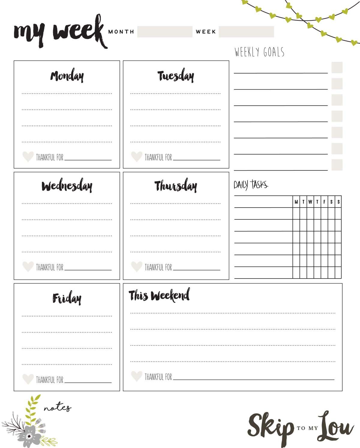 Printable Weekly Planner - Skip To My Lou | Free Weekly Planner in Free Printable Weekly Planner