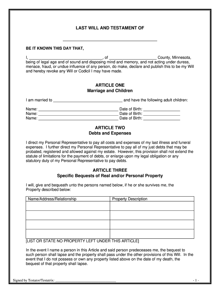 Printable Will Forms Pdf - Fill Online, Printable, Fillable, Blank with regard to Free Printable Will Papers