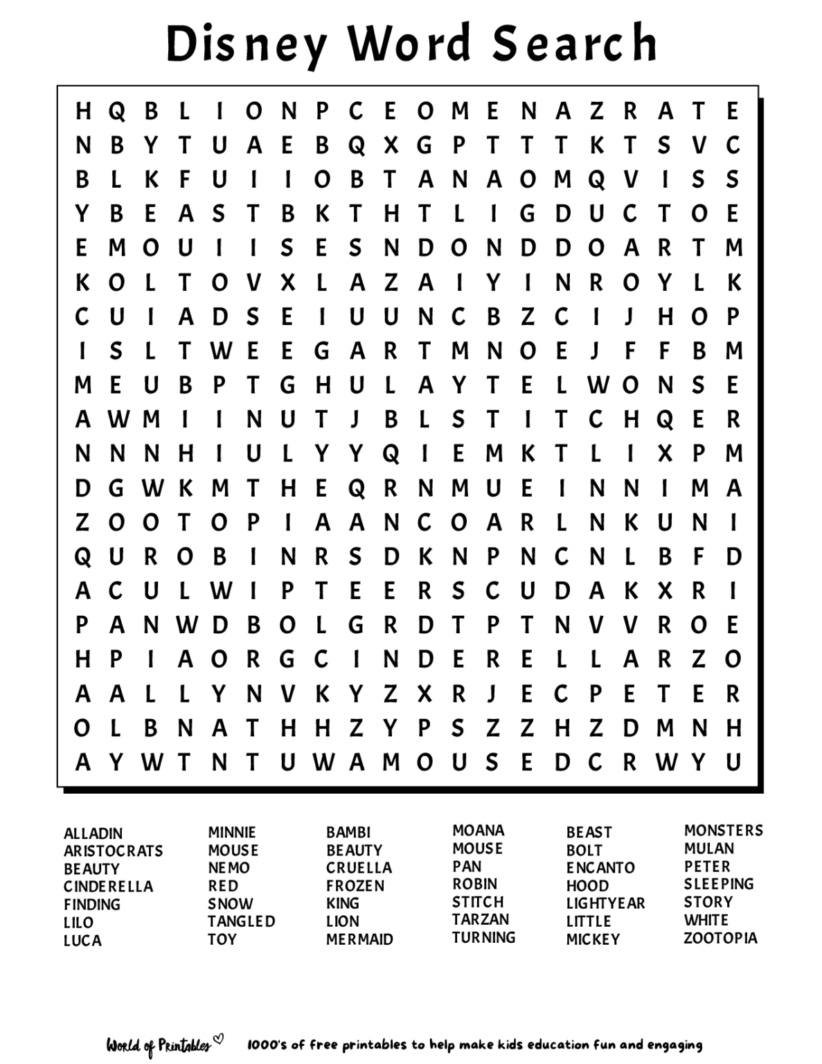 Printable Word Search | Word Puzzles For Kids, Disney Word Search for Free Printable Word Finds