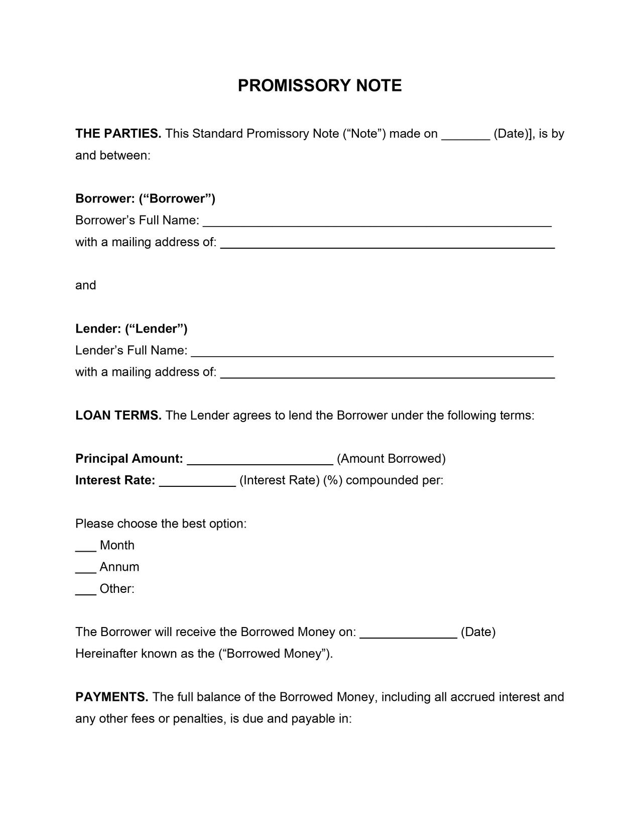 Promissory Note Template pertaining to Free Printable Promissory Note Template