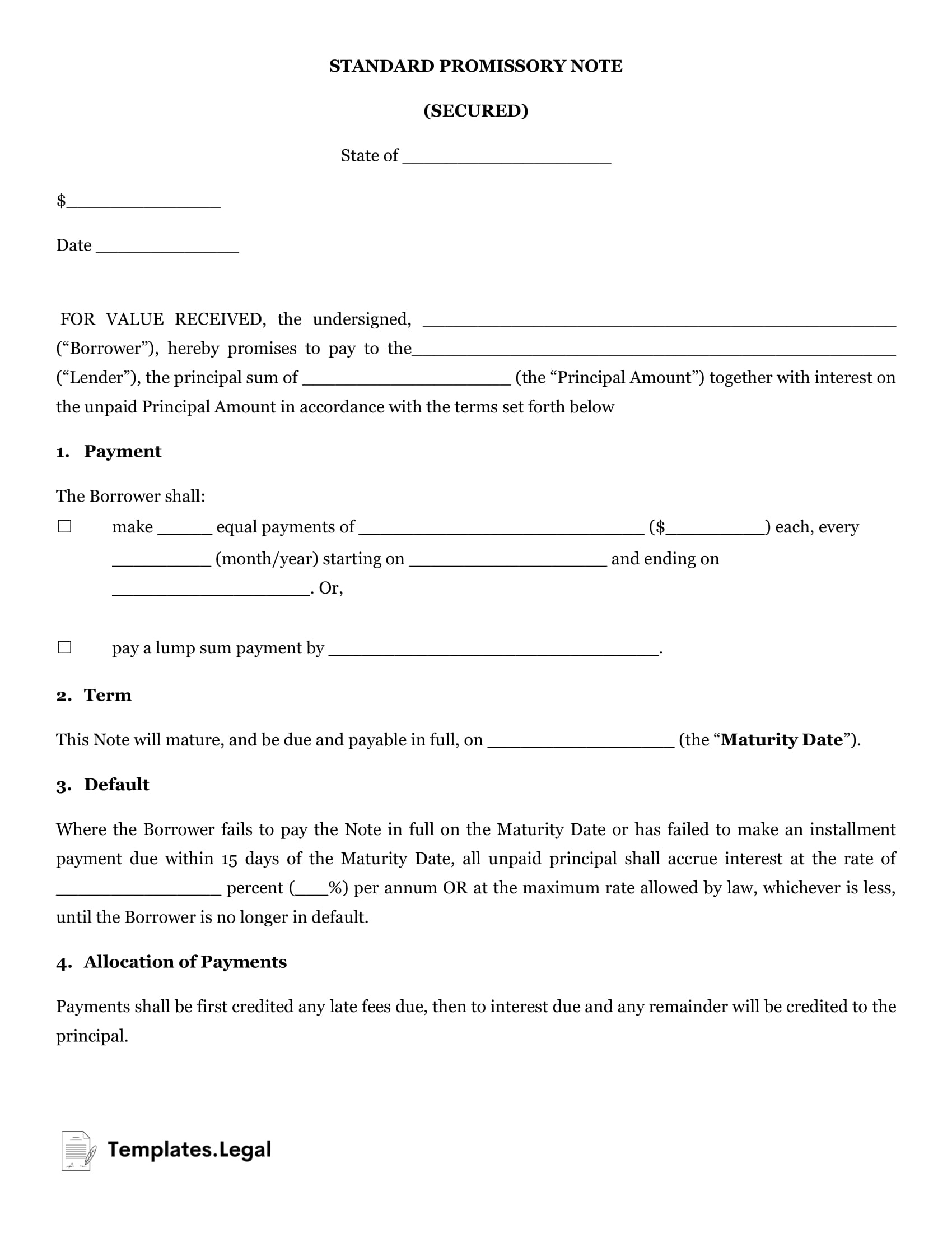 Promissory Note Templates [Word, Pdf, Odt] - Templates.legal throughout Free Printable Promissory Note for Personal Loan