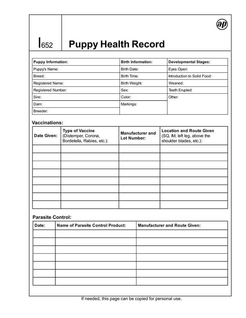 Puppy Health Record ≡ Fill Out Printable Pdf Forms Online inside Free Printable Pet Health Record