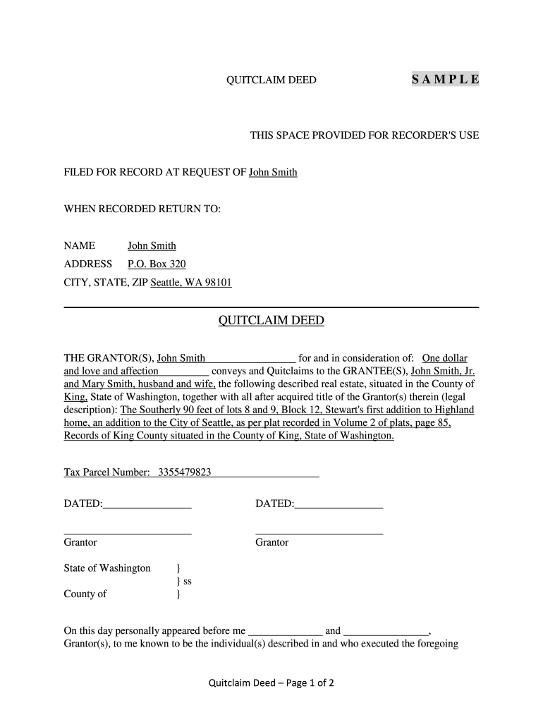 Quit Claim Deed Form Washington State - Fill Online, Printable in Free Printable Quit Claim Deed Washington State Form