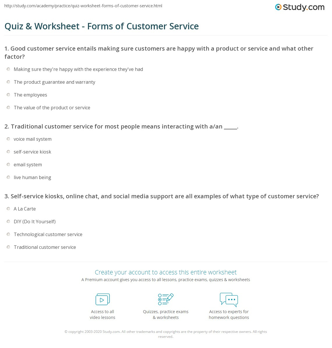 Quiz &amp;amp; Worksheet - Forms Of Customer Service | Study inside Free Printable Customer Service Worksheets