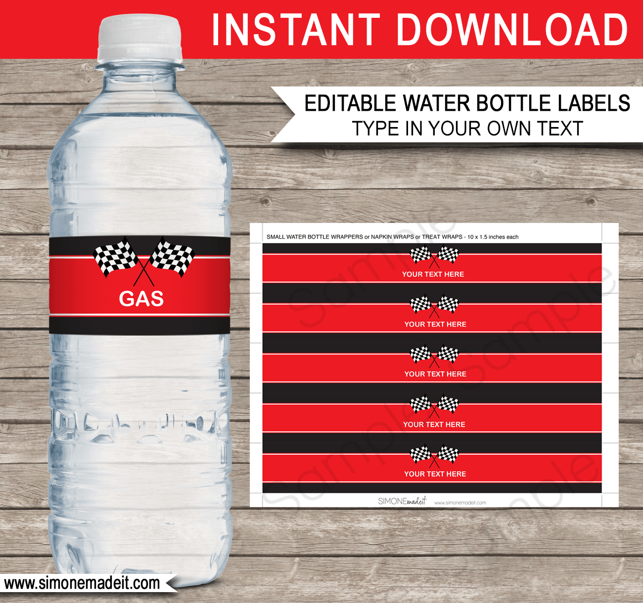 Race Car Water Bottle Labels Template - Red in Free Printable Cars Water Bottle Labels