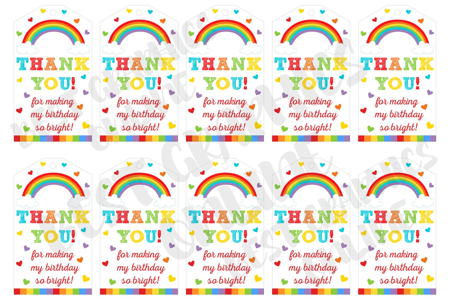 Rainbow Birthday Party Favor Tags, Printable Gift Tags pertaining to Free Printable Thank You Tags For Birthday Favors
