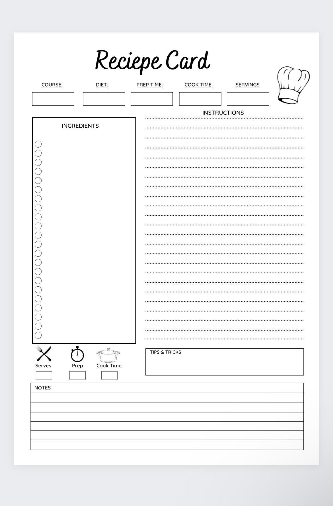 Recipe Cards,Meal Prep,Meal Planning,Recipe Sheets,Recipe Template with Free Printable Recipe Pages