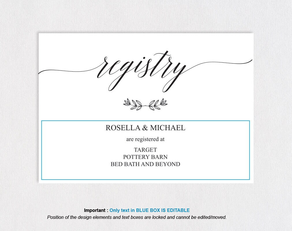 Registry Card Template, Registry Card,Wedding Registry Card throughout Free Printable Registry Cards