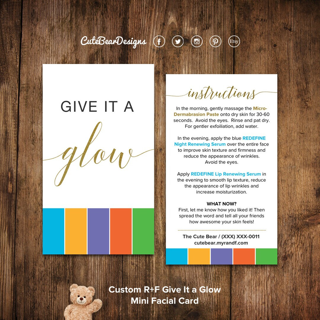 Rodan And Fields, Glow Mini Facial, Mini Facial Card, Instructions with regard to Rodan and Fields Mini Facial Instructions Printable Free