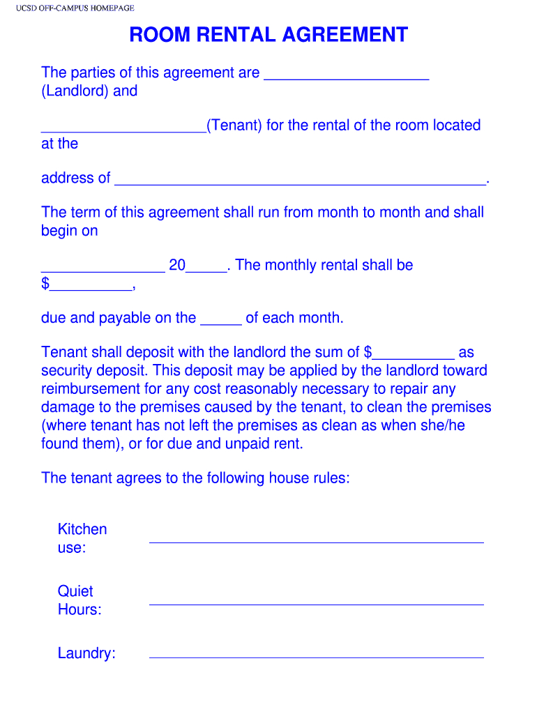 Room Rental Agreement Template - Fill Online, Printable, Fillable for Free Printable Room Rental Agreement Forms