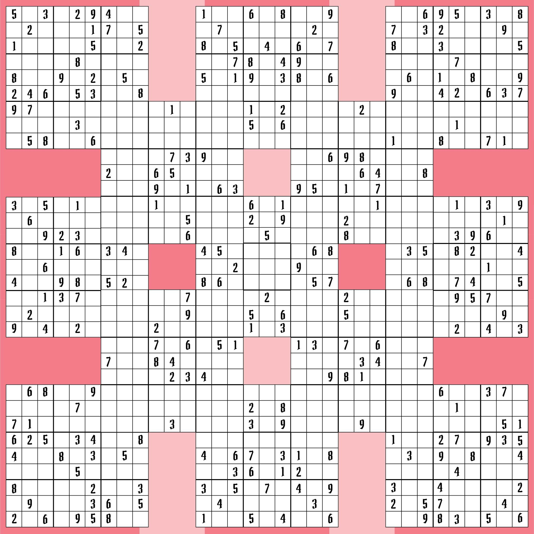 Samurai Sudoku Grid - 10 Free Pdf Printables | Printablee | Sudoku intended for Free Printable Samurai Sudoku