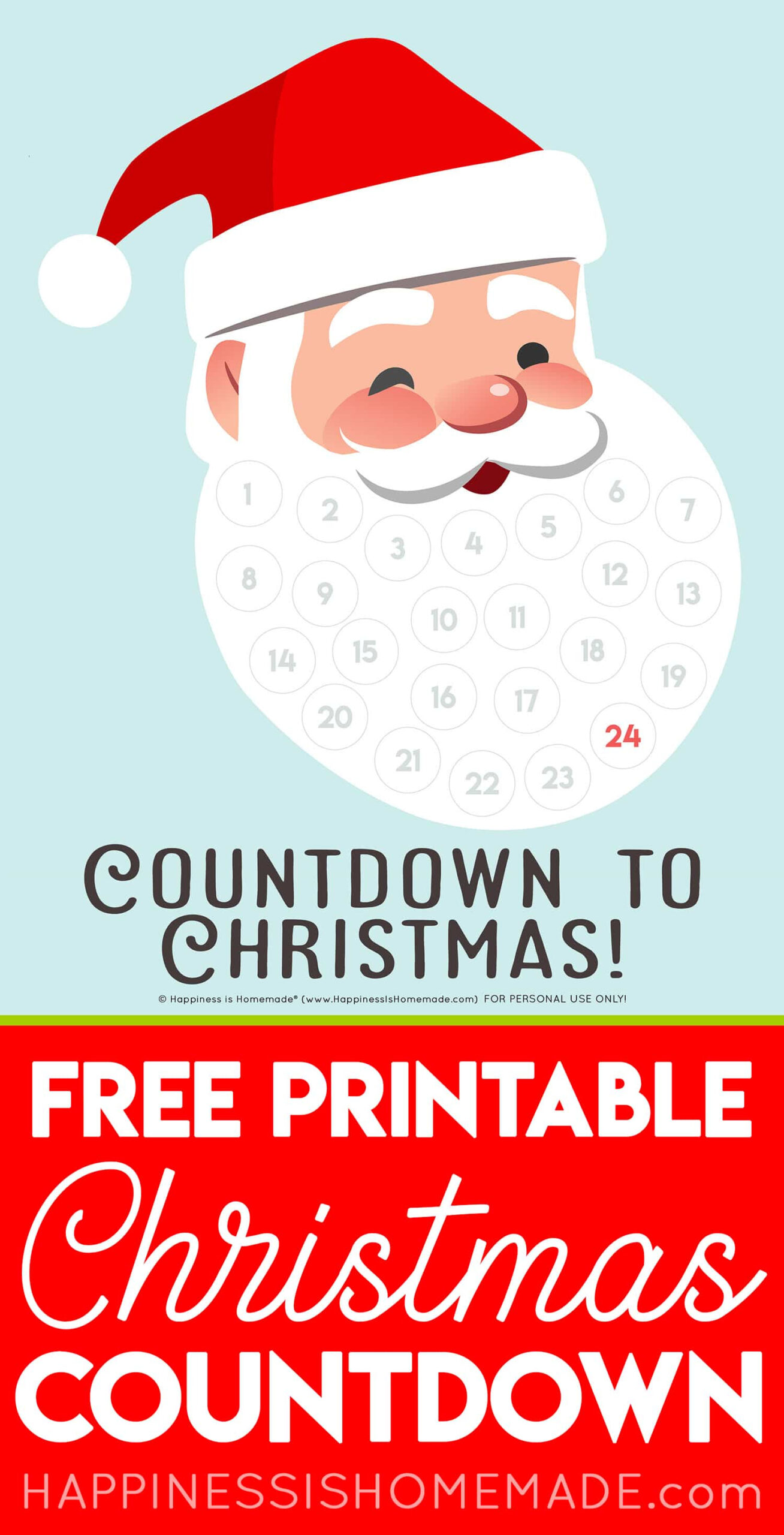 Santa Christmas Countdown Printable - Happiness Is Homemade throughout Christmas Countdown Free Printable