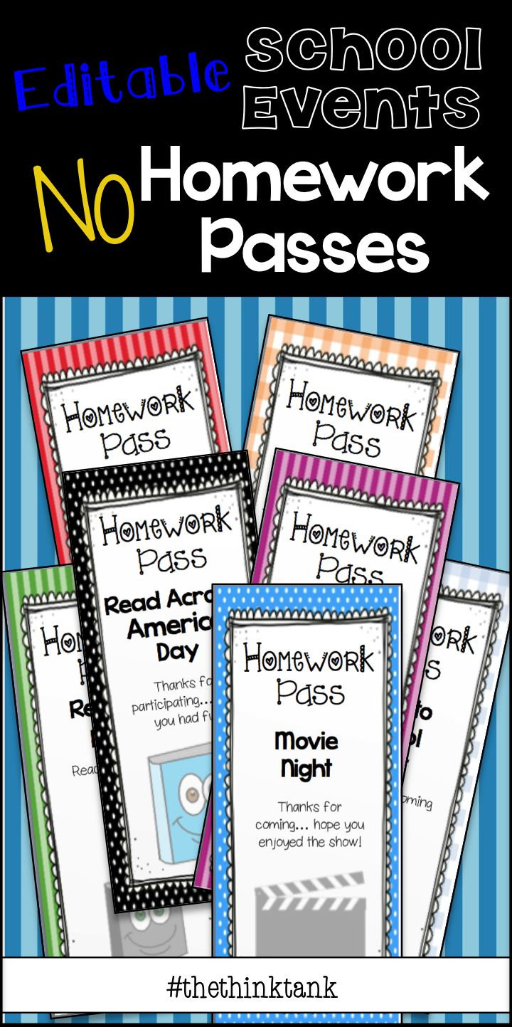 School Events Editable No Homework Pass | Homework Pass, School for Get Out of Homework Free Pass Printable