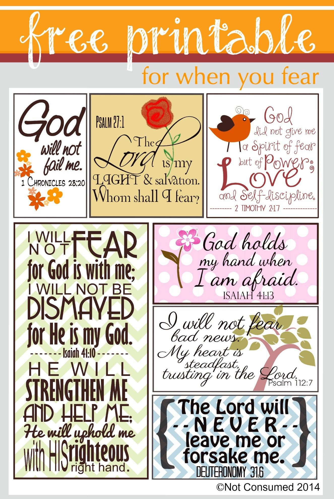 Scripture For When You Are Fearful | Free Printable | Bible for Free Printable Inspirational Bible Verses