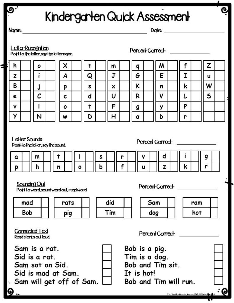 Seven Kindergarten Informal Reading Assessments - The Teaching Scene for Free Printable Reading Assessment Test