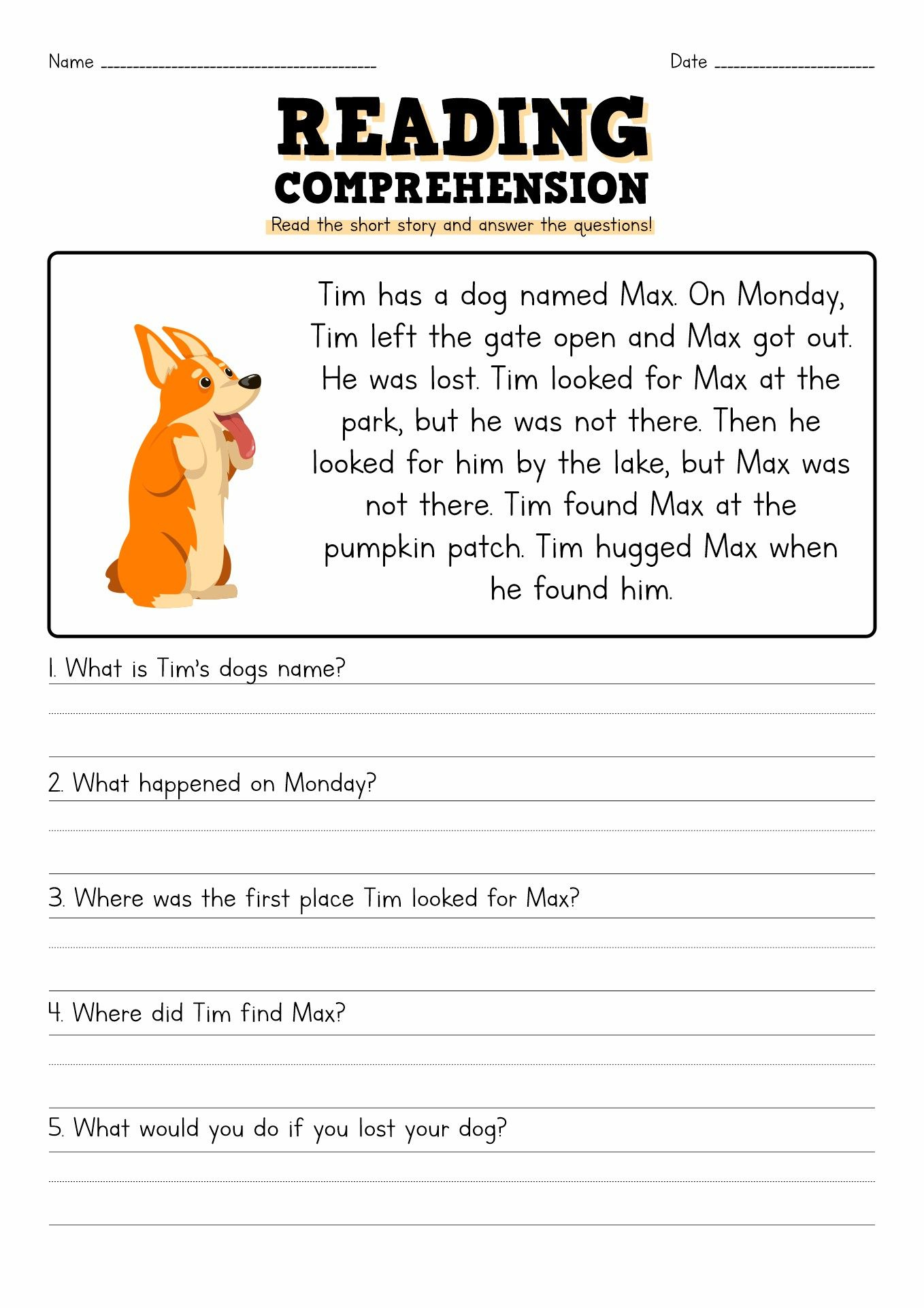 Short Story With Questions 2Nd Grade Reading Comprehension in Free Printable Short Stories With Comprehension Questions