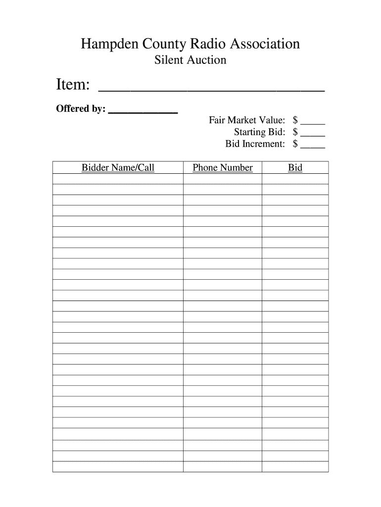 Silent Auction Bid Sheets Pdf - Fill Online, Printable, Fillable regarding Free Printable Silent Auction Bid Sheets