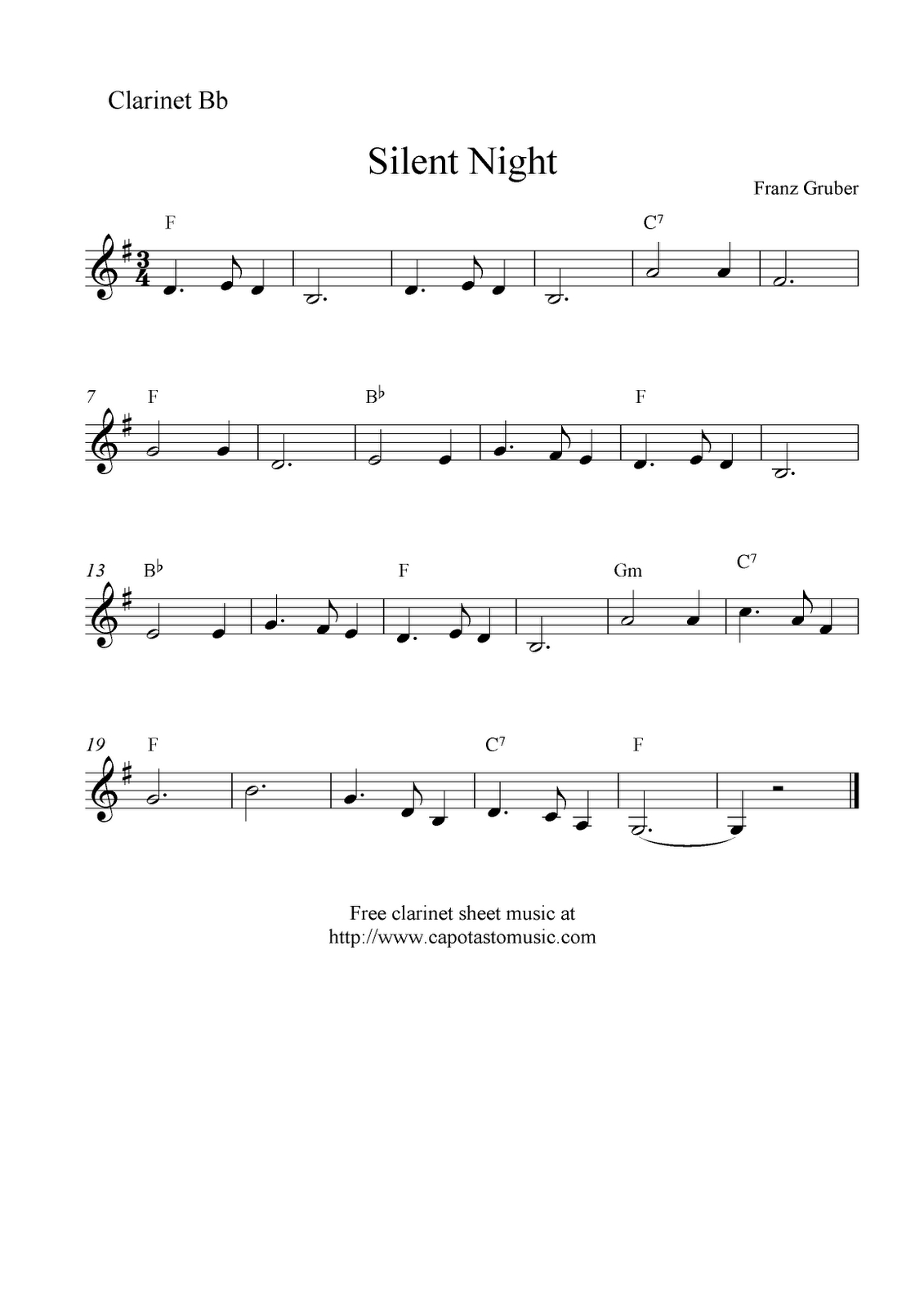 Silent Night Sheet Music pertaining to Free Printable Christmas Songs For Clarinet