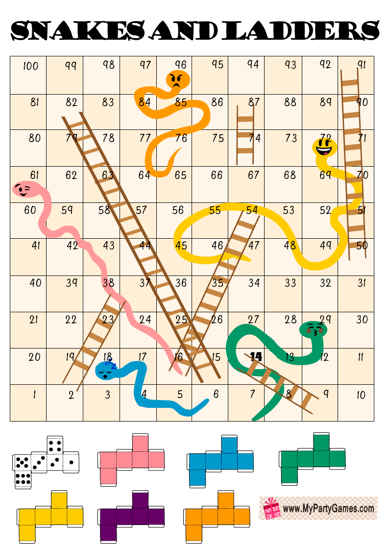 Snakes And Ladders Board Game, 5 Free Printables | Snakes And in Free Snakes and Ladders Printable