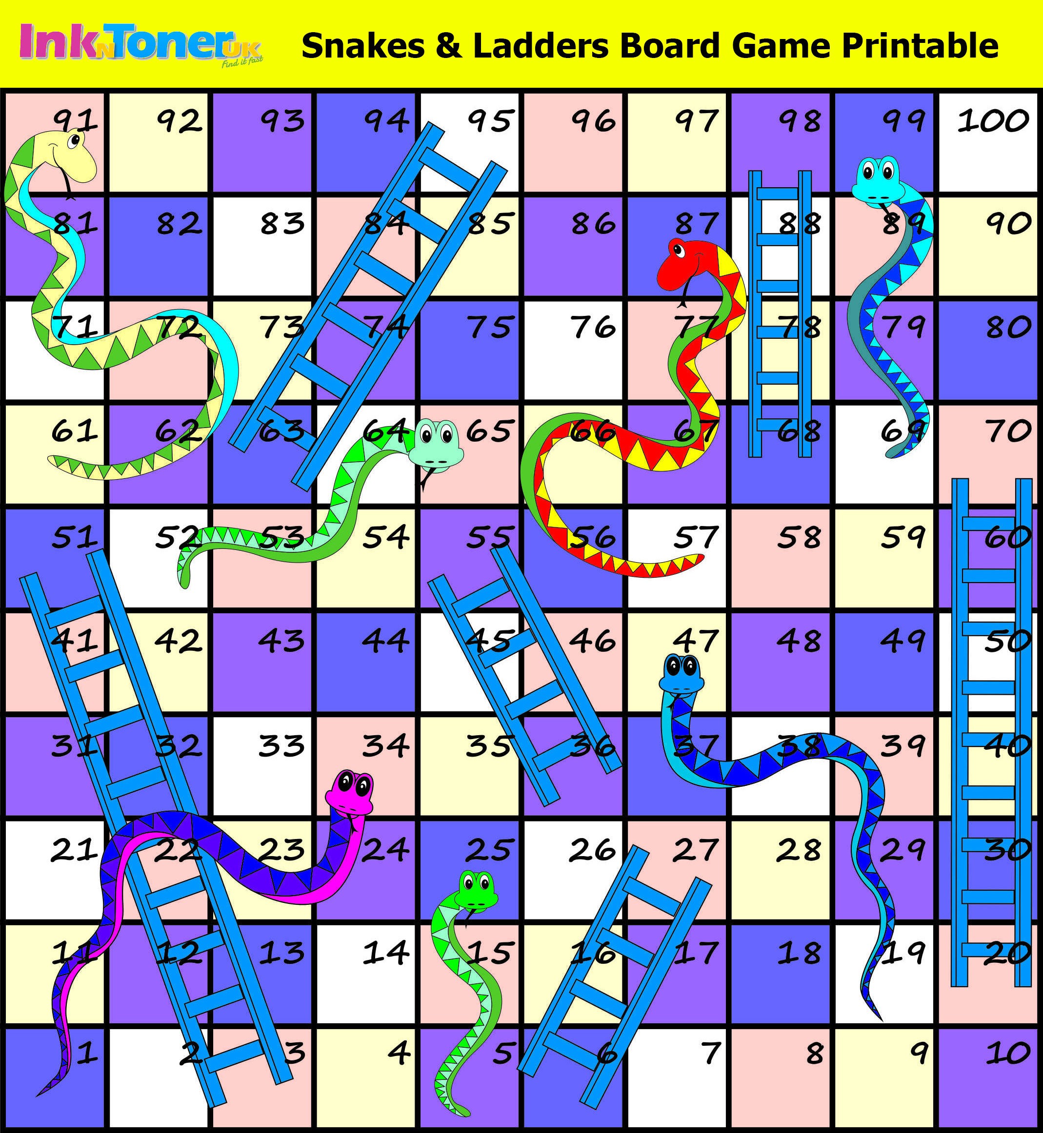 Snakes And Ladders Printable Board Game | Inkntoneruk Blog within Free Snakes and Ladders Printable