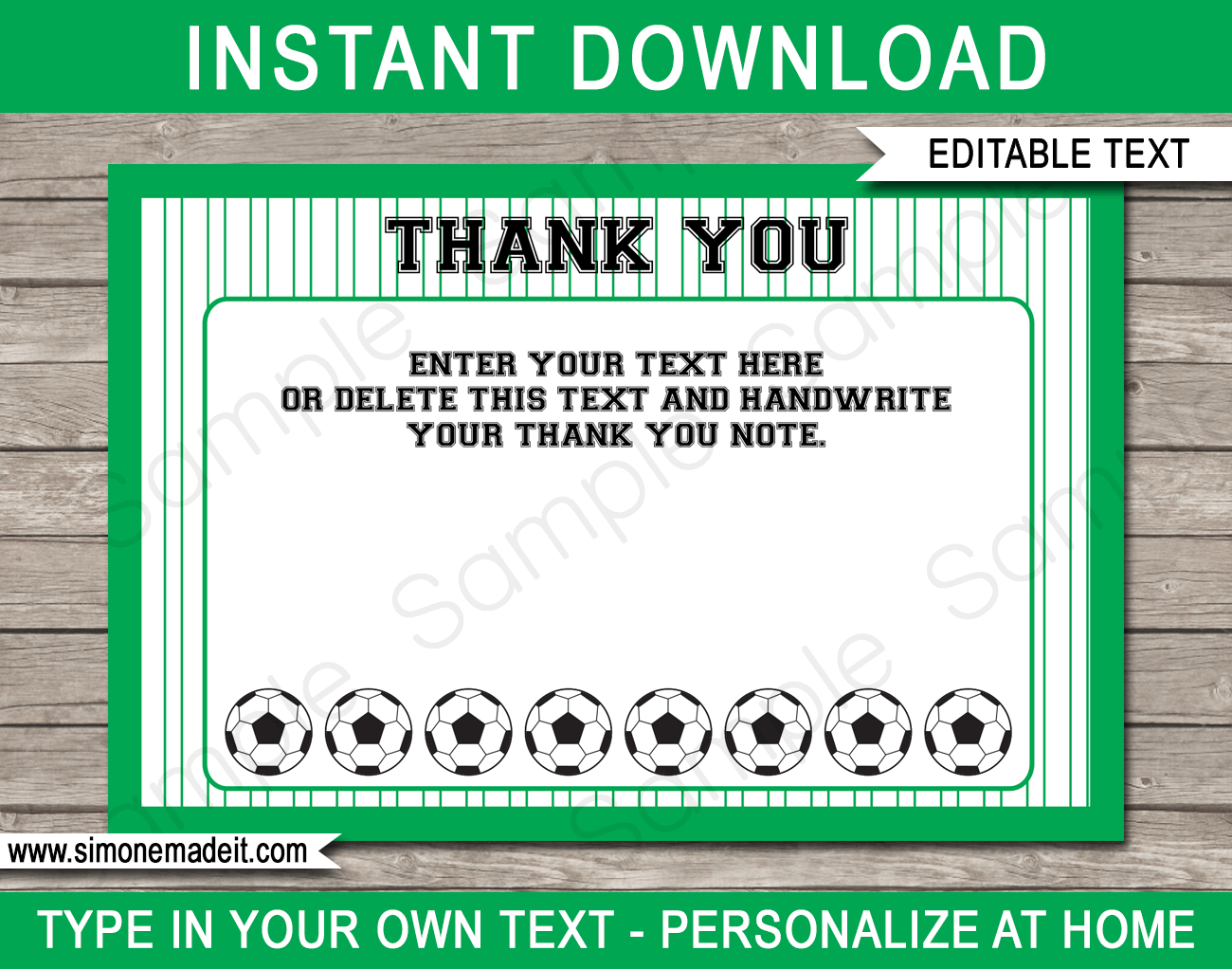 Soccer Party Thank You Cards Template - Green regarding Free Printable Soccer Thank You Cards