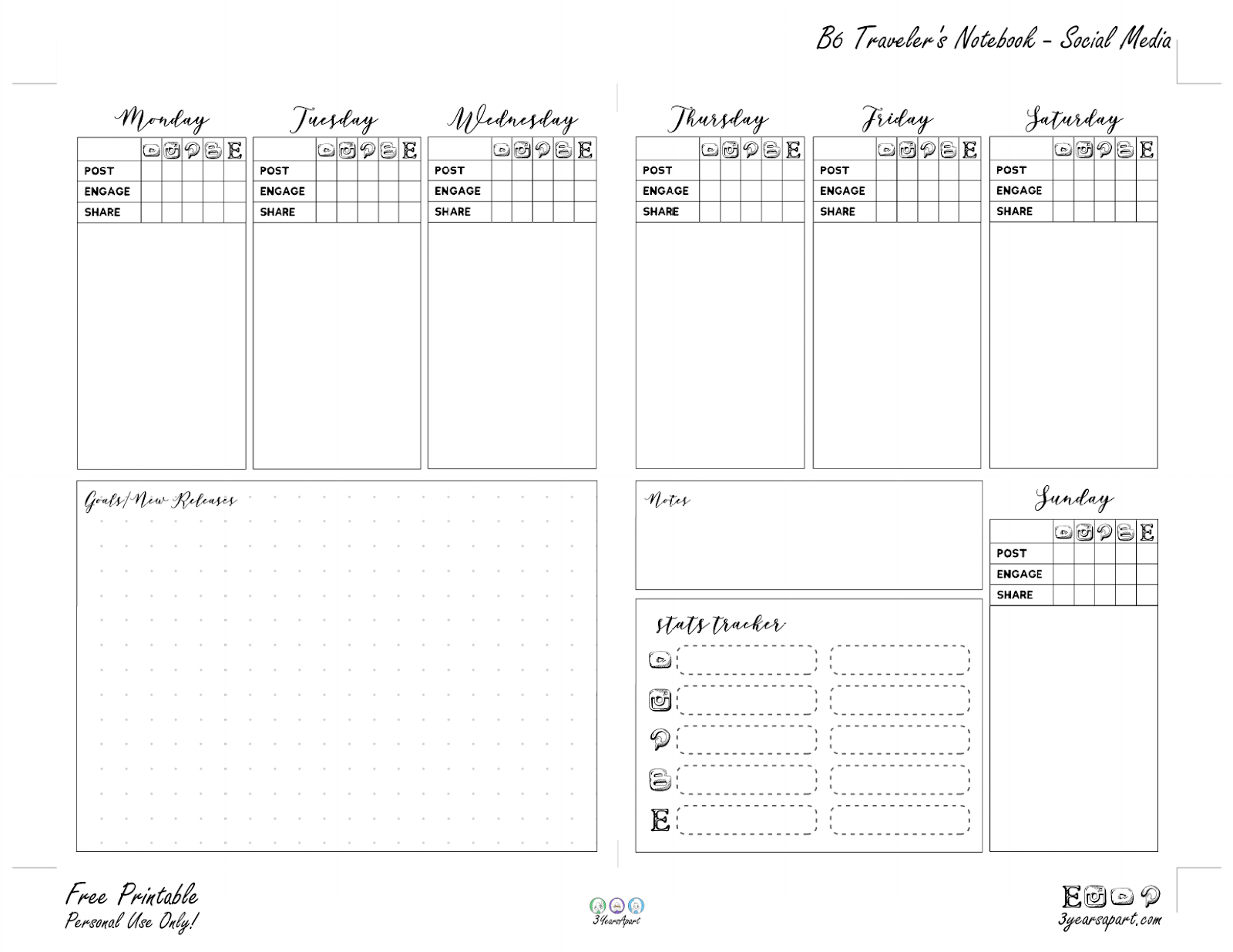 Social Media Planner Inserts | Free Printable For Traveler&amp;#039;S in Free Printable Traveler&amp;amp;#039;s Notebook Inserts