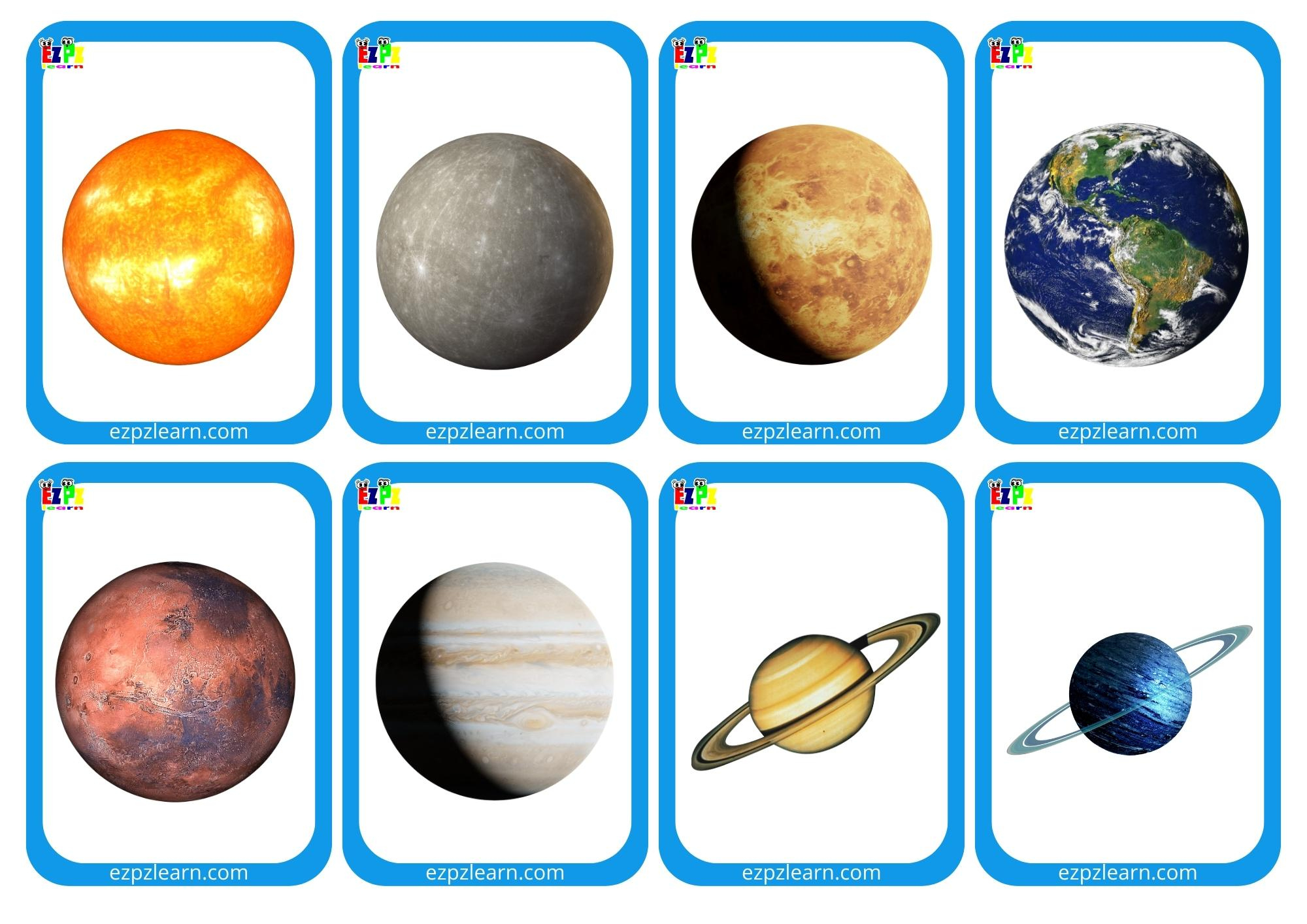 Solar System Planets Mini Cards For Kids Free Pdf - Ezpzlearn within Free Printable Solar System Flashcards