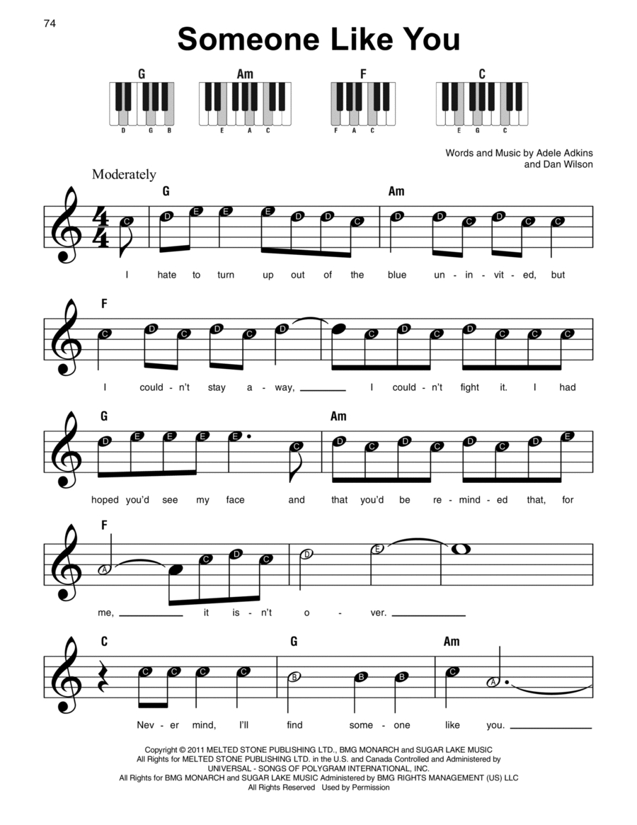 Someone Like Youadele - Easy Piano - Digital Sheet Music inside Free Printable Sheet Music Adele Someone Like You