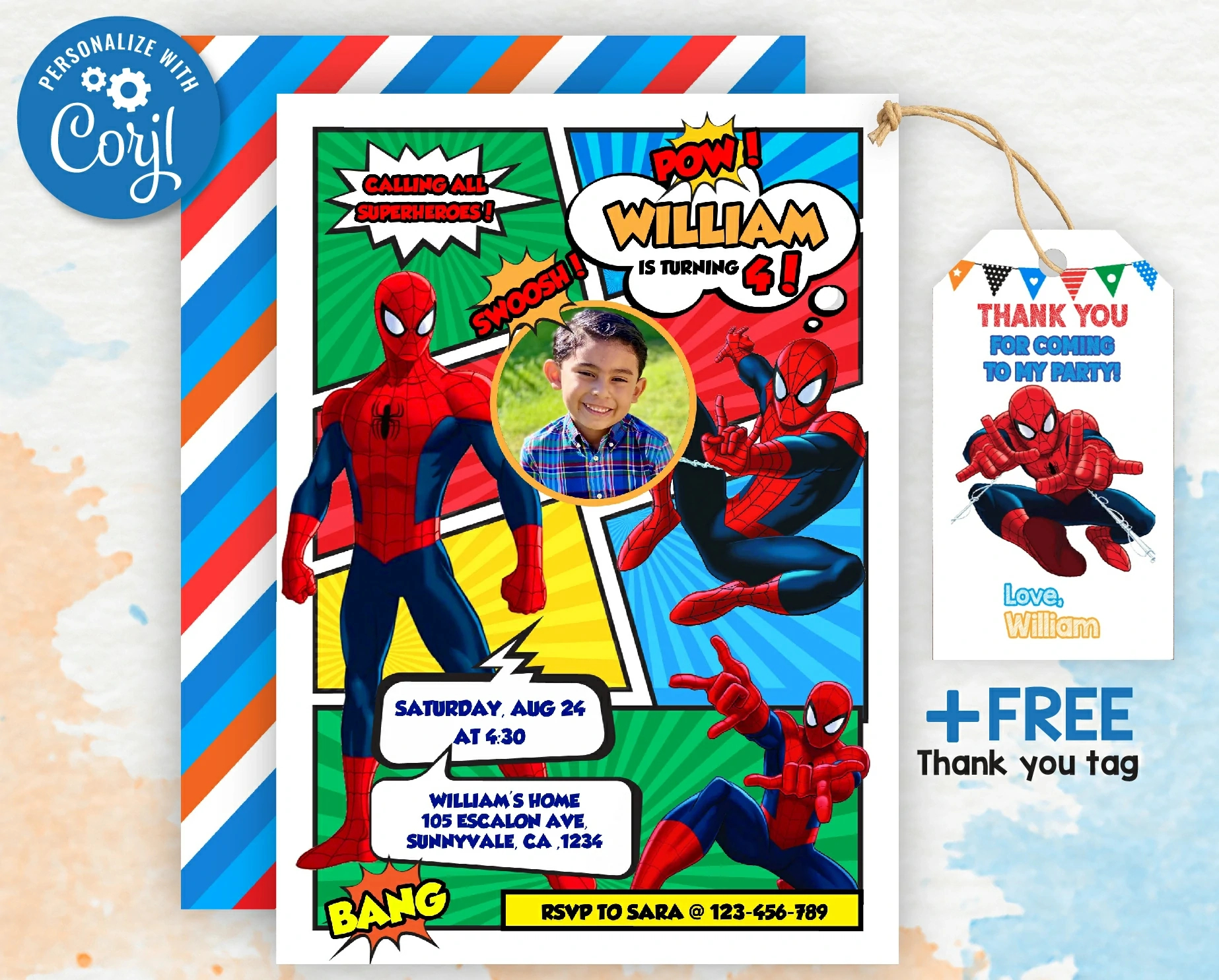 Spiderman Birthday Party Invitation With A Photo| Free Thank You within Free Printable Birthday Invitations for Him