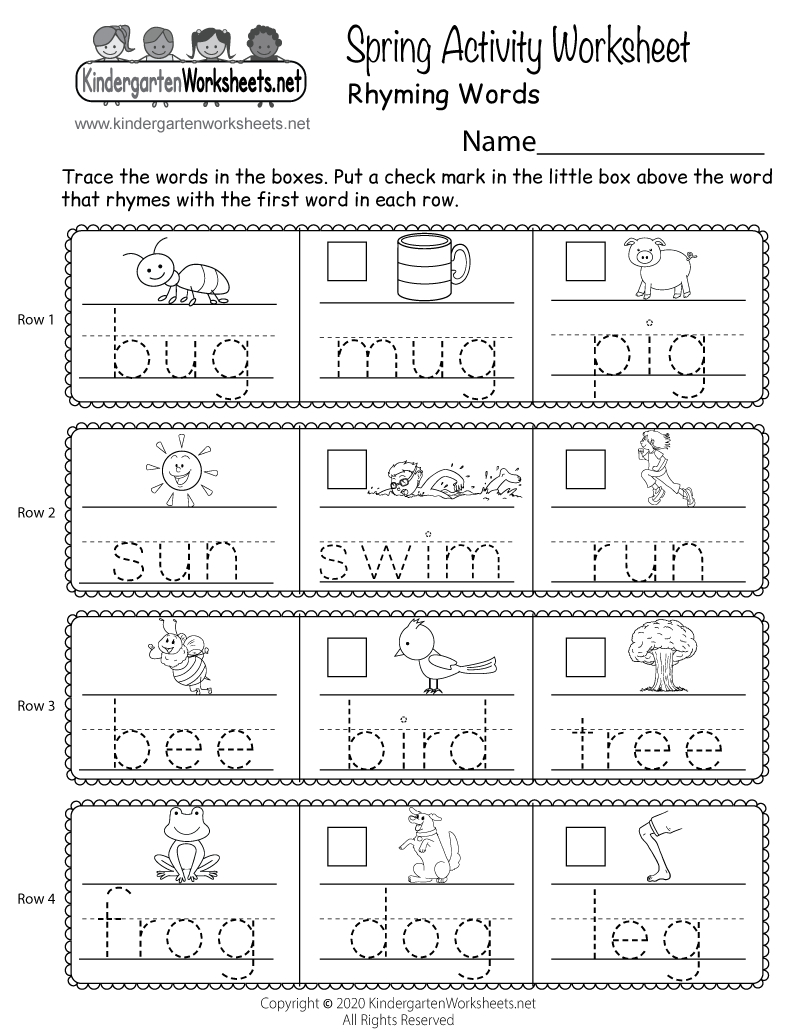 Spring Rhyming Words Activity Worksheet - Free Printable, Digital throughout Free Printable Rhyming Words