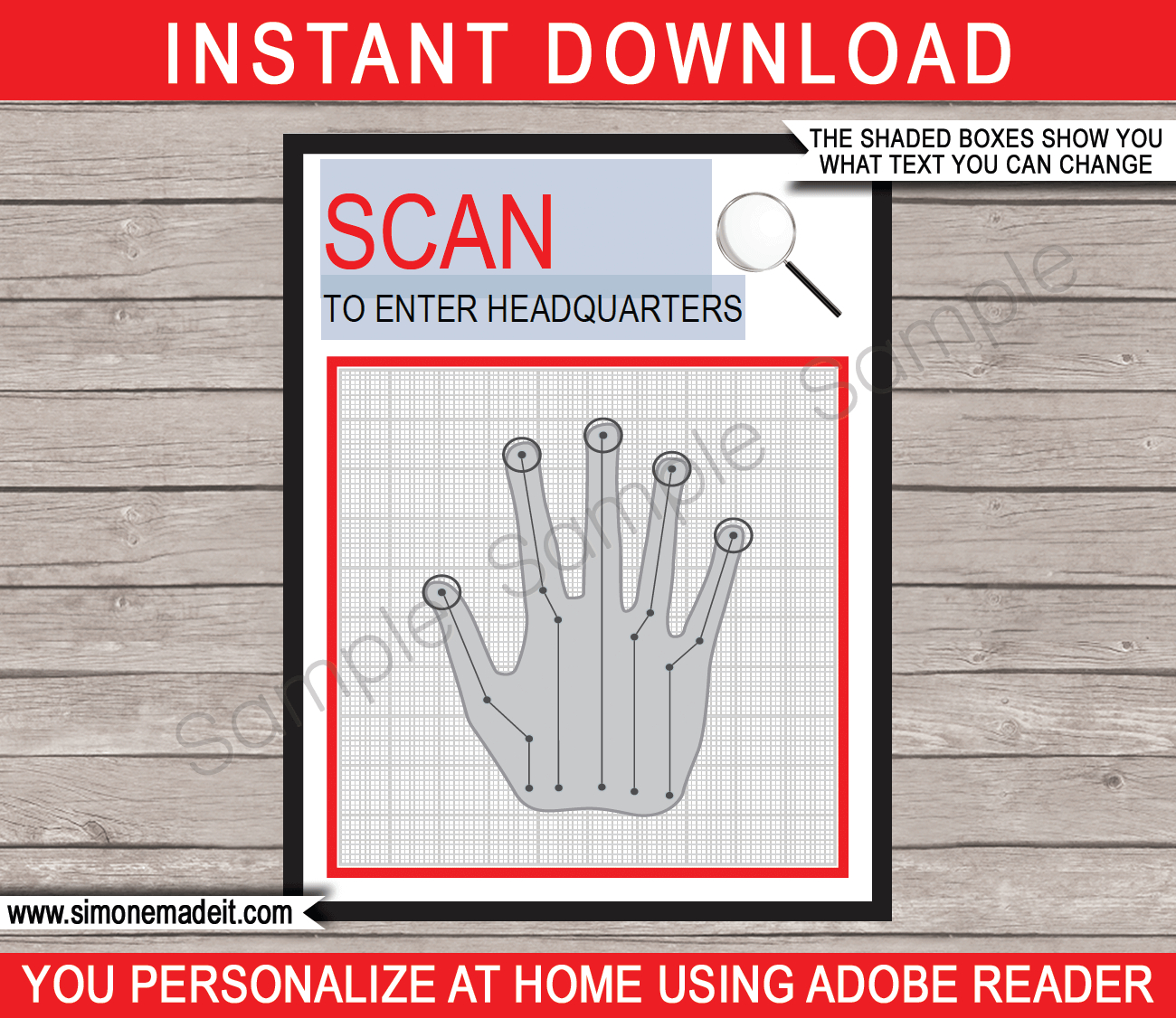 Spy Party Handprint Scanner Template - Red throughout Scan to Enter Sign Printable Free