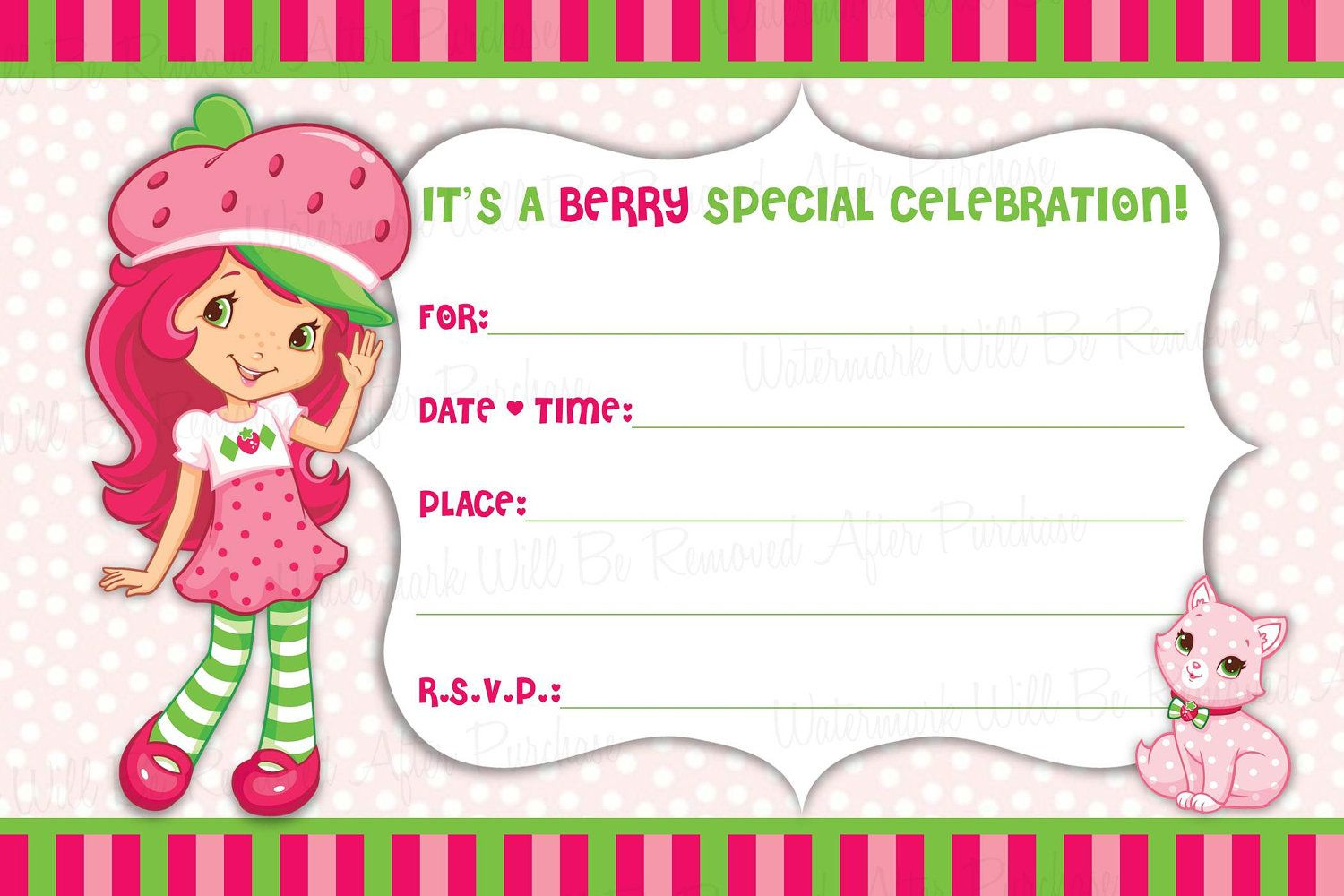 Strawberry Shortcake Free Printable Birthday Invitations throughout Strawberry Shortcake Birthday Cards Free Printable